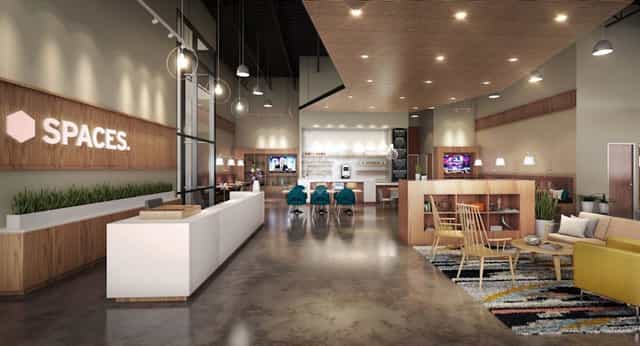Modern coworking space with stylish seating, ideal for workshops and networking events.