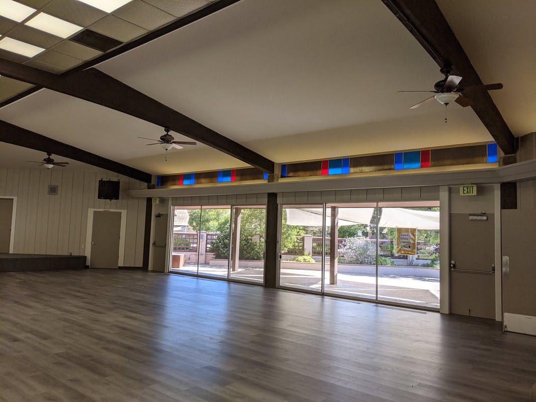 Spacious Courtyard at Prince of Peace Church, ideal for events and meetings with natural light.