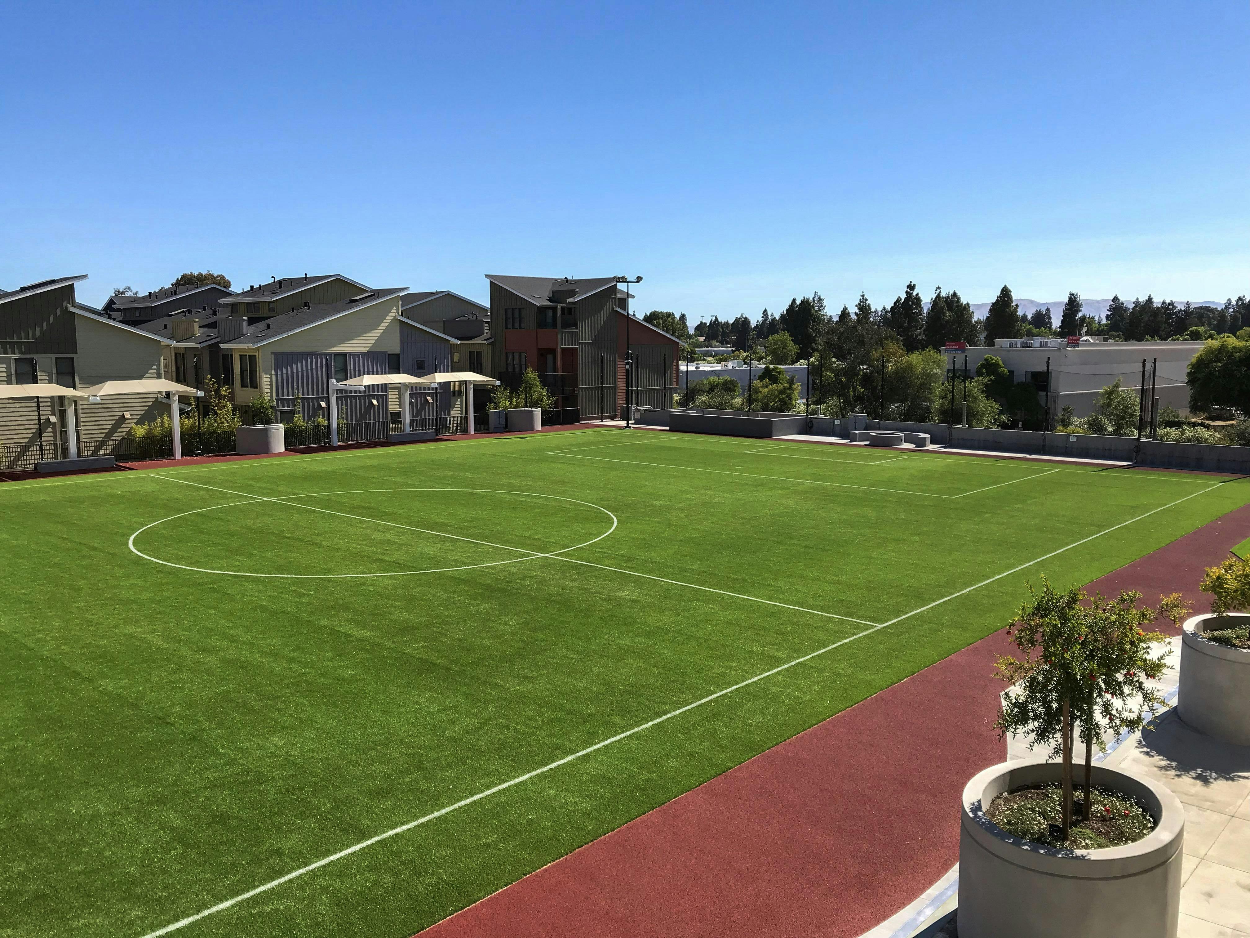 Arrillaga Family Pavilion outdoor sports field for corporate events and team-building activities.