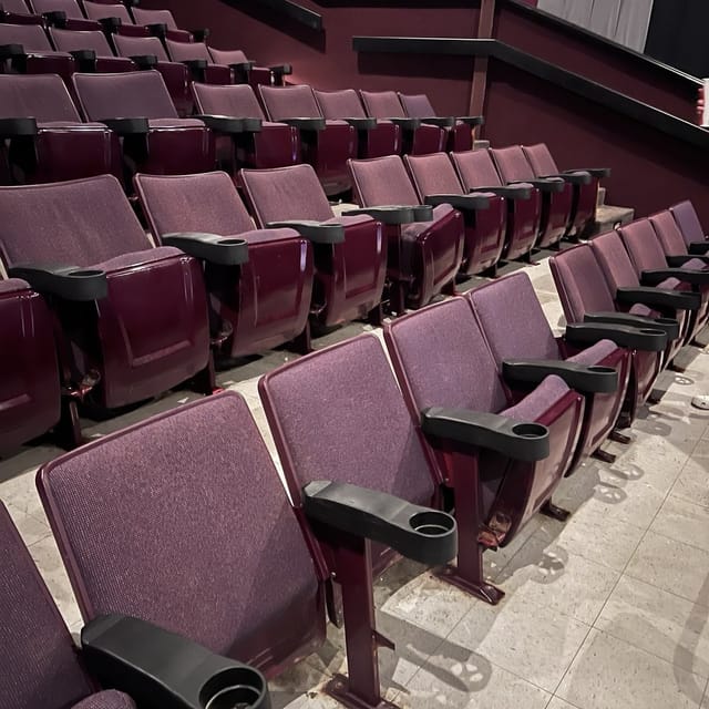 Empty theater seats in Starbright Theater, ideal for engaging presentations and events.