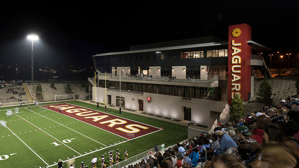 DeVore Stadium at Southwestern College, vibrant night setting for sports and events.