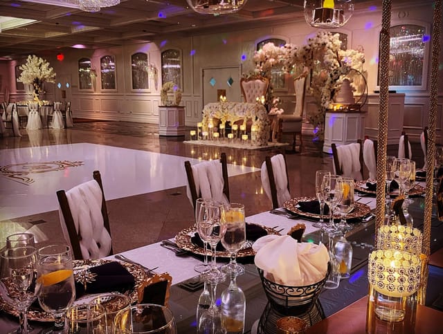 Elegant Grand Ballroom at Royal Manor, perfect for upscale weddings and formal events.