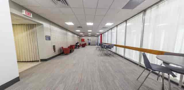 Paul Robeson Campus Center corridor with flexible seating for events and networking.