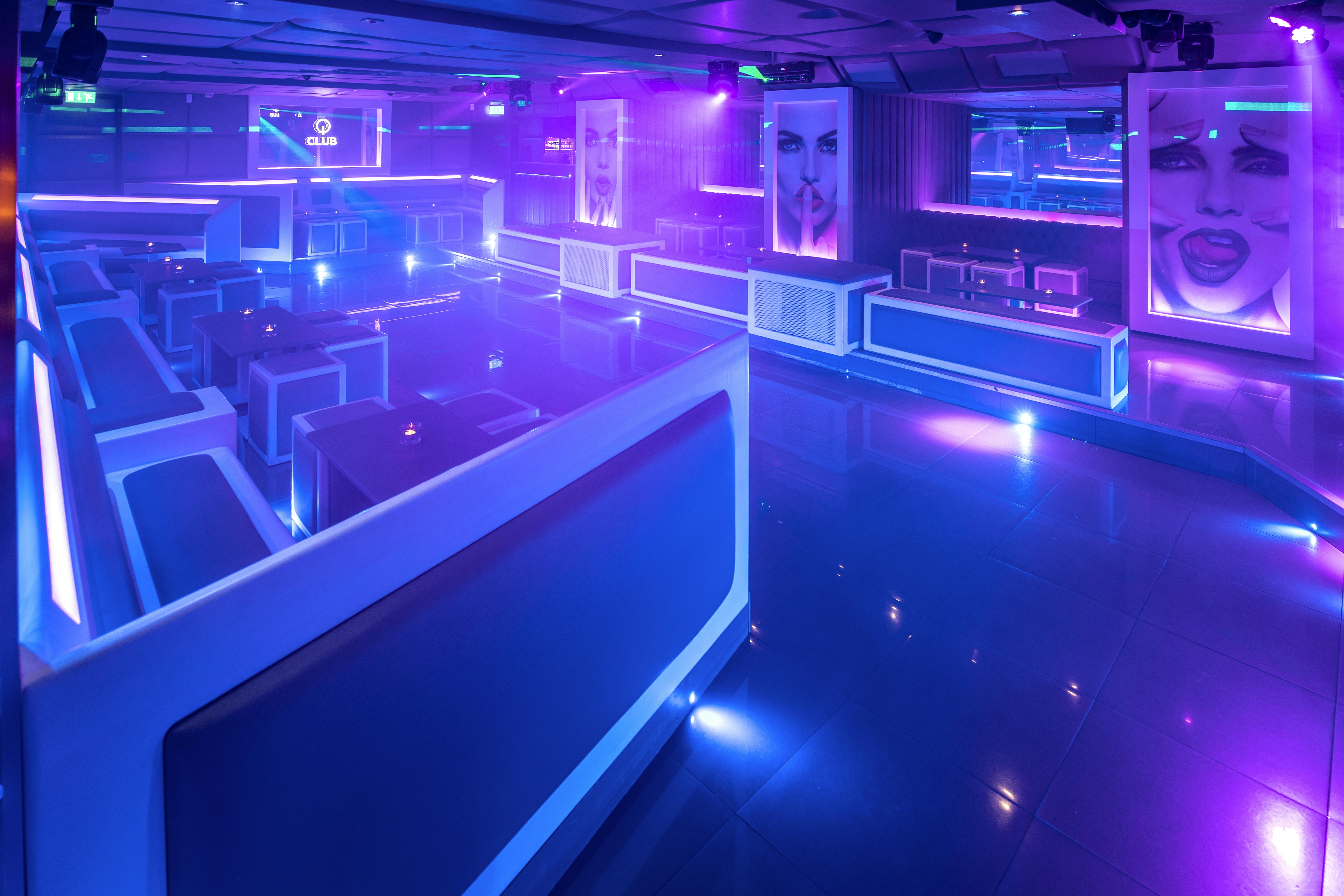 Modern event space in Q-Shoreditch with sleek seating, ideal for nightlife and product launches.