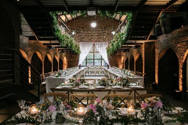 Main Reception Hall at Renaissance Event Hall, elegantly set for weddings and gatherings.