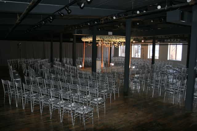 Spacious Factory220 venue with chiavari chairs for elegant private parties and conferences.