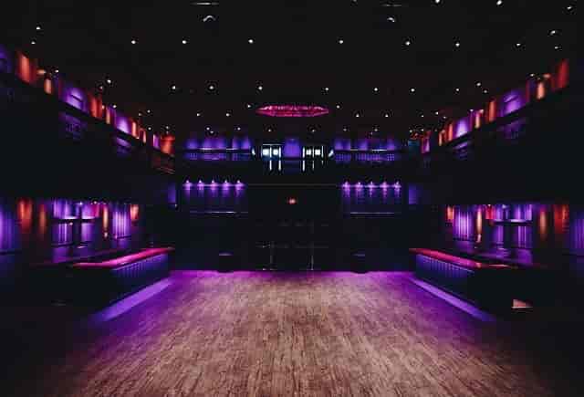 Live music venue in White Eagle Hall, Jersey City with dramatic lighting for events.