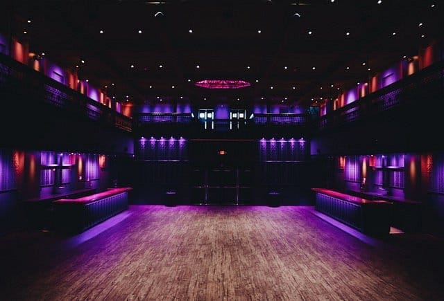Live music venue in White Eagle Hall, Jersey City with dramatic lighting for events.