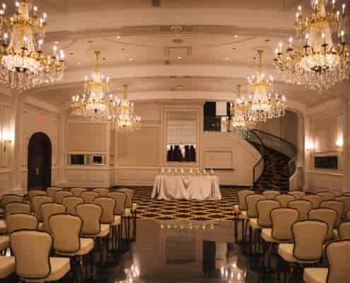 Elegant Grand Ballroom at Macaluso's with plush seating for upscale events and gatherings.