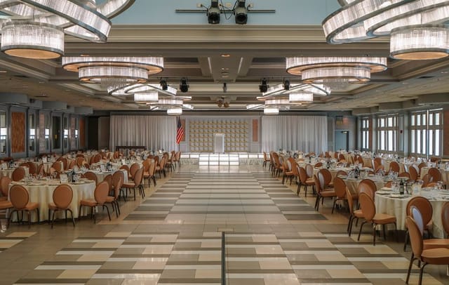 Elegant Encore Ballroom at Russo's On The Bay, perfect for conferences and formal events.