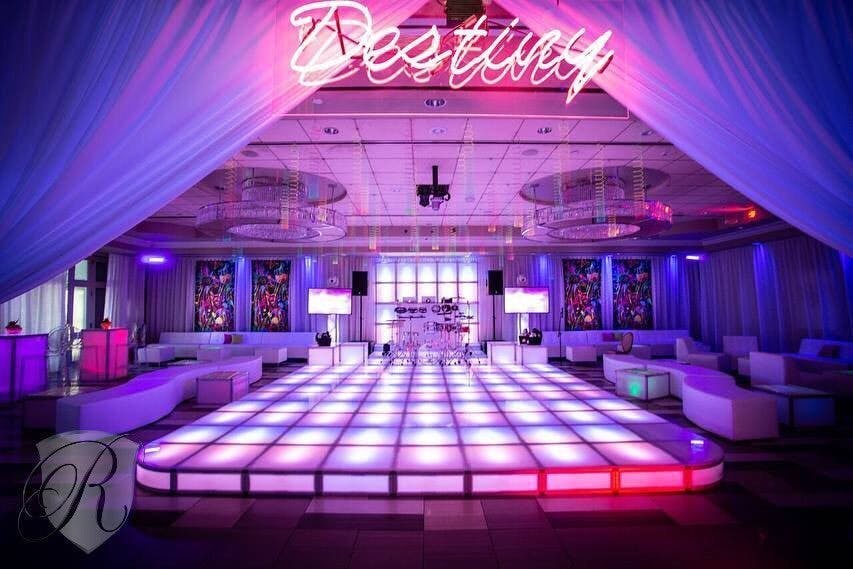 Vibrant event space at The Paragon, illuminated dance floor for celebrations and corporate events.