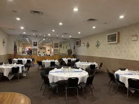 Renovated Hall at Columbus Club, spacious venue for corporate meetings and banquets.