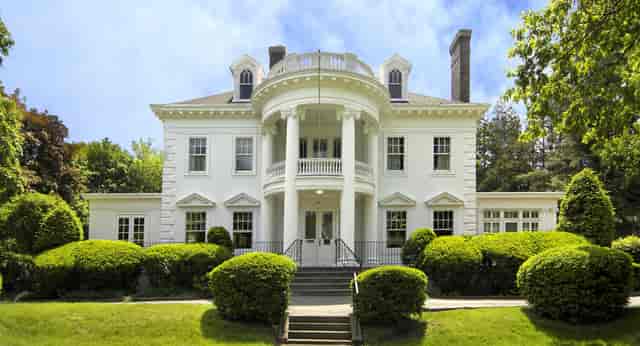Historic Twin Maples mansion with elegant architecture, perfect for upscale events and weddings.