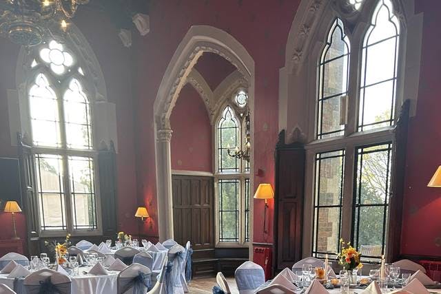 Elegant banquet room at Brownsover Hall Hotel, perfect for weddings and corporate events.