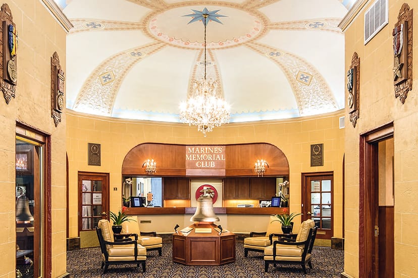 Elegant lobby of Leatherneck Steakhouse, perfect for classy events and meetings.