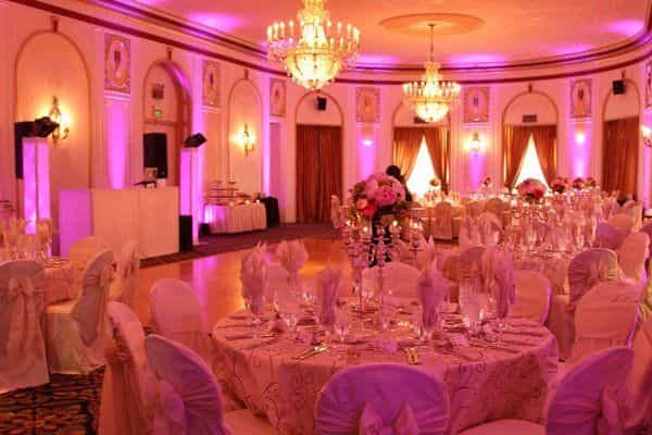 Elegant Crystal Ballroom with chandeliers, perfect for weddings and upscale events.