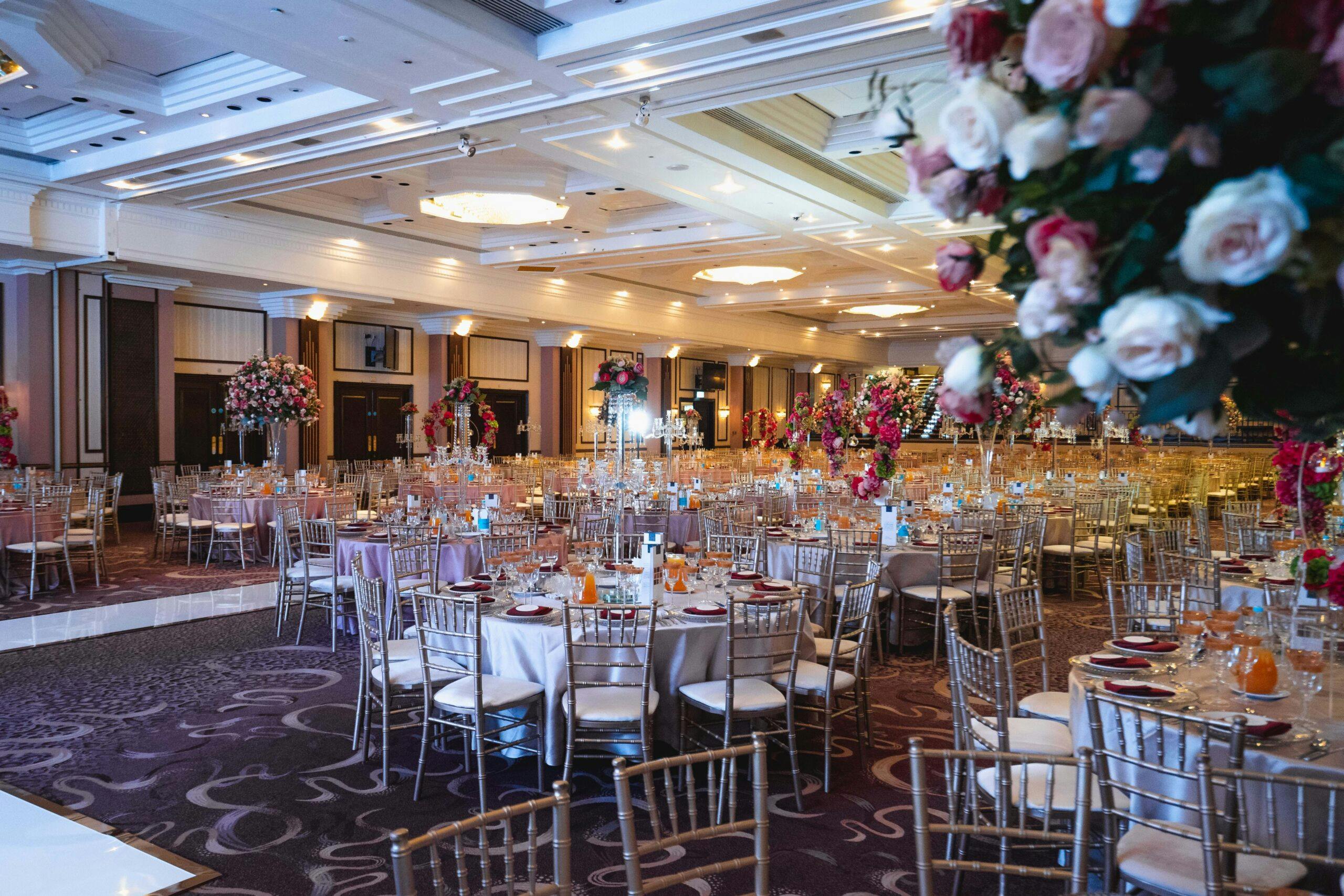 Elegant banquet hall in Britannia Suite, perfect for weddings and corporate events.
