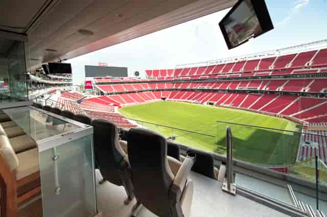 Premium event suite at Levi's Stadium with panoramic views for corporate meetings.