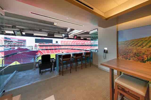Premium event suite at Levi's Stadium with panoramic views for corporate meetings.