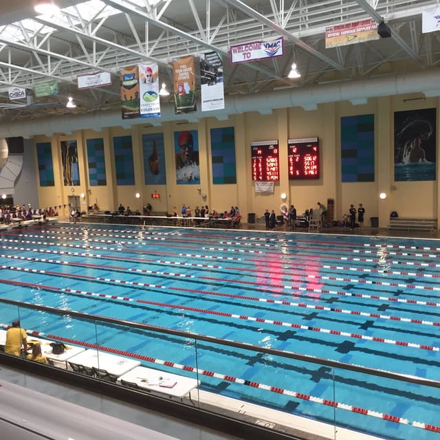 Competition Pool in Ritchie Center, ideal for swim meets with clear lanes and seating.