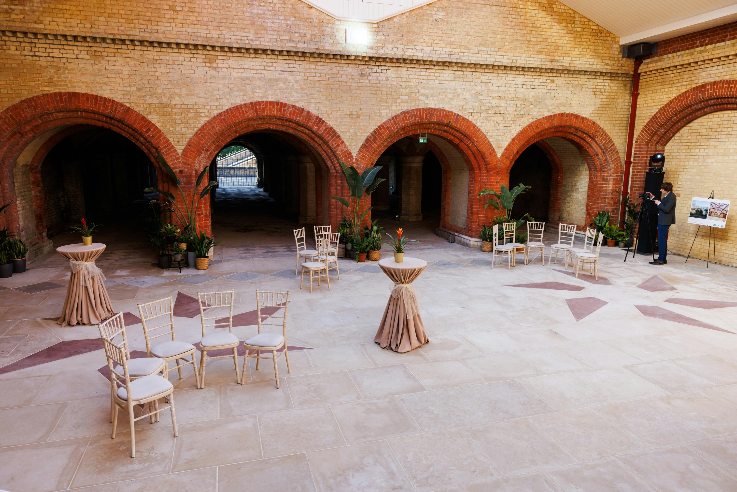 Elegant event space with arches in Crystal Palace Park for meetings and receptions.