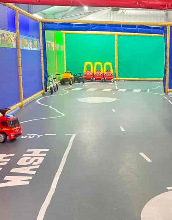 Vibrant children's play area with miniature road for family events in Crazy Club Sidcup.