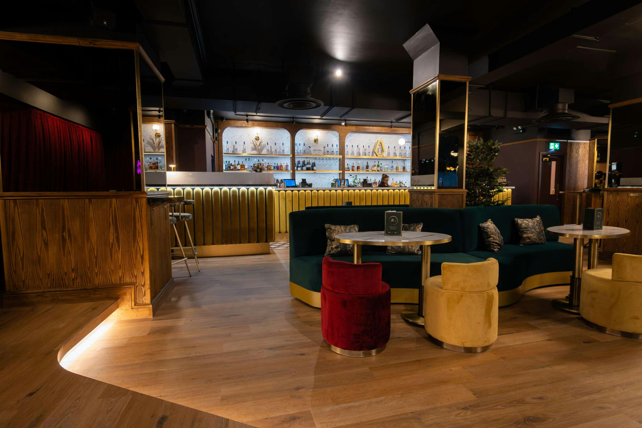 Stylish event space at The 1 Bar with elegant seating for networking and gatherings.