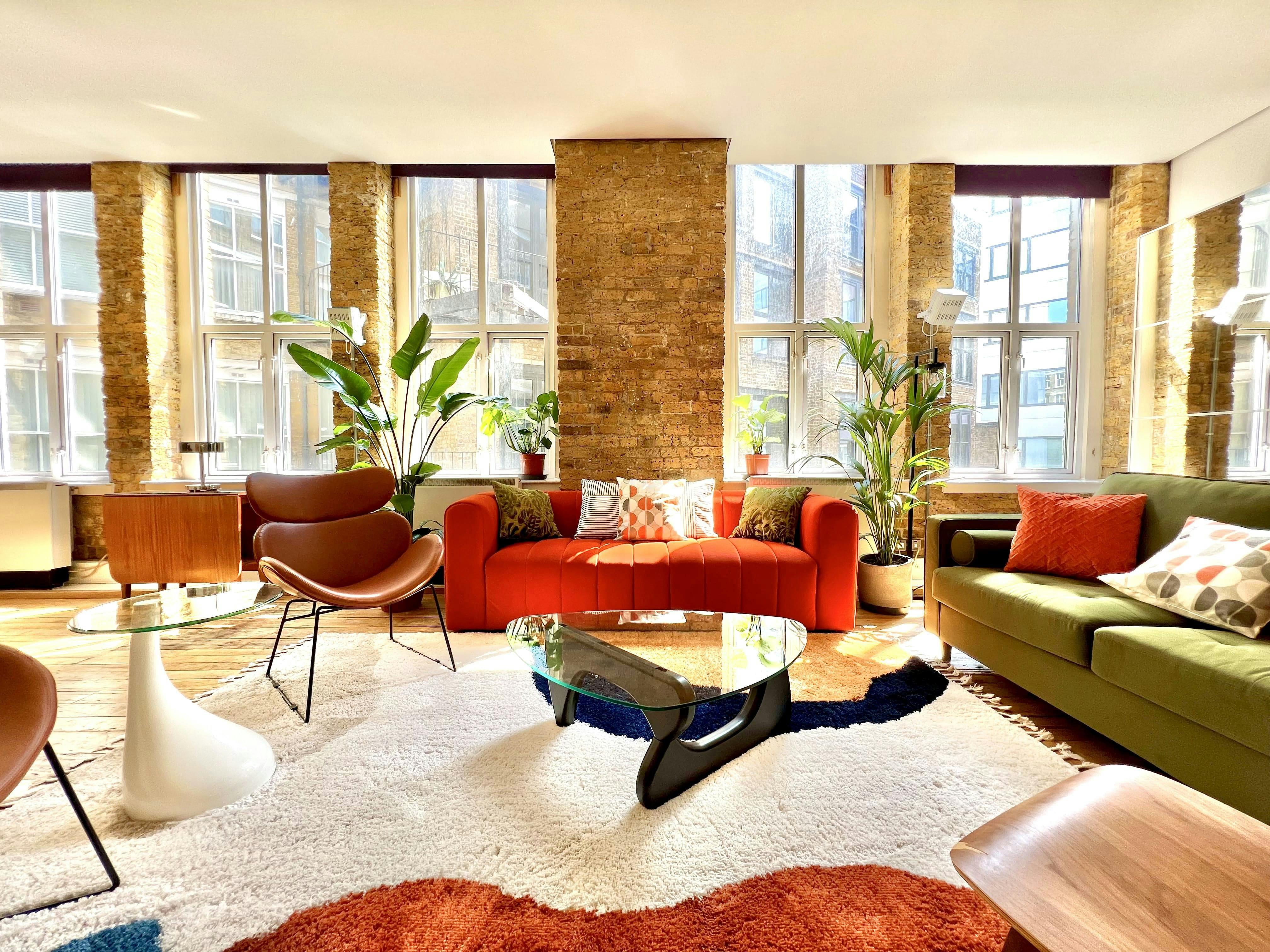 Stylish lounge in The Artist's Loft, ideal for networking events and meetings.