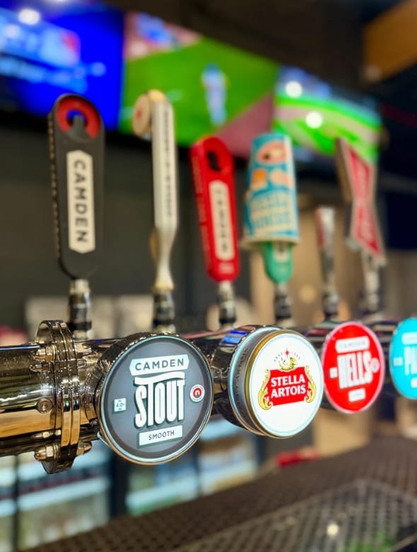 Vibrant beer taps for parties and events at The 108, perfect for networking receptions.