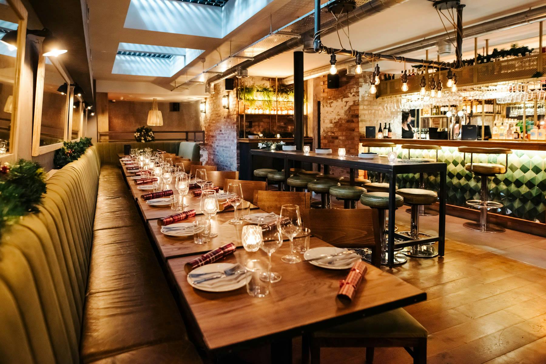 Stylish private dining setup at The Merchant Room, Salt Yard Borough Market.