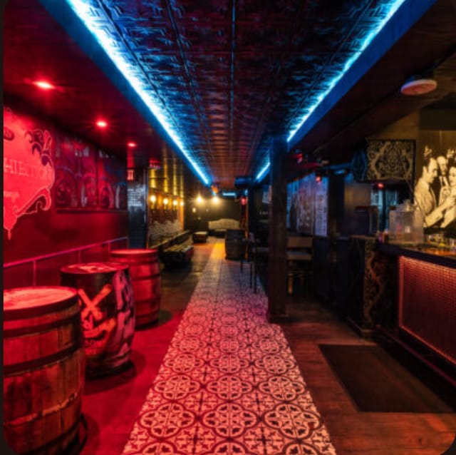 Prohibition Lounge Bar with dim lighting, perfect for themed events and social gatherings.