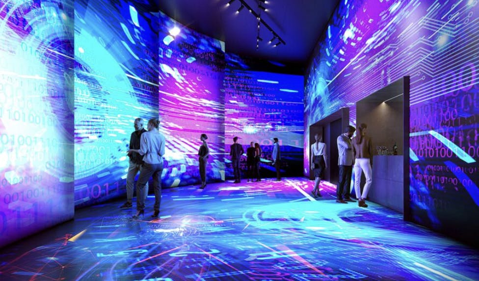 Art'otel Hoxton event space with immersive projections for tech conferences and product launches.