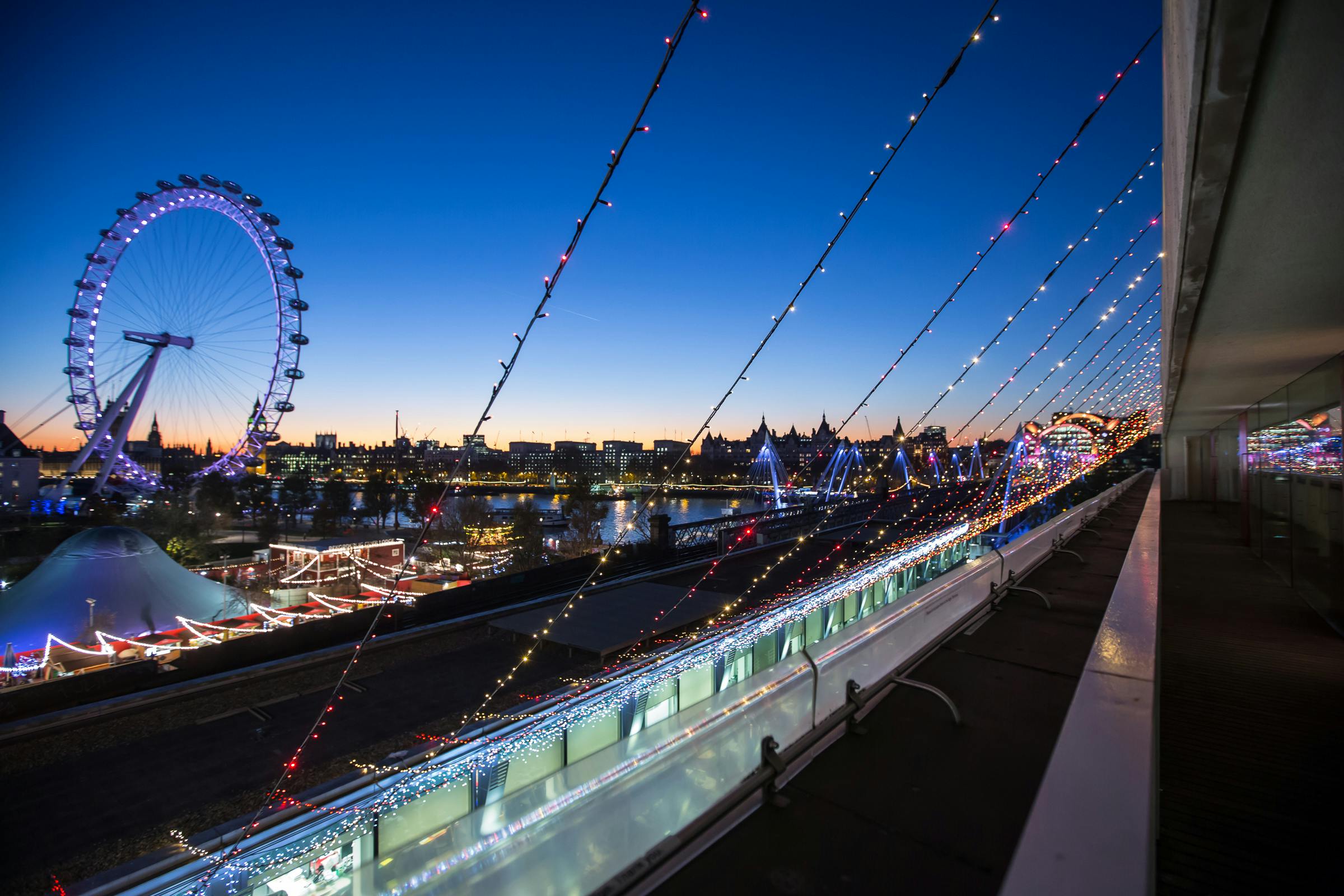 "London Eye skyline at Southbank Centre, perfect for festive evening events and receptions."