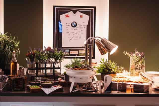 Allianz Suite catering station at Twickenham Stadium, ideal for elegant event dining.