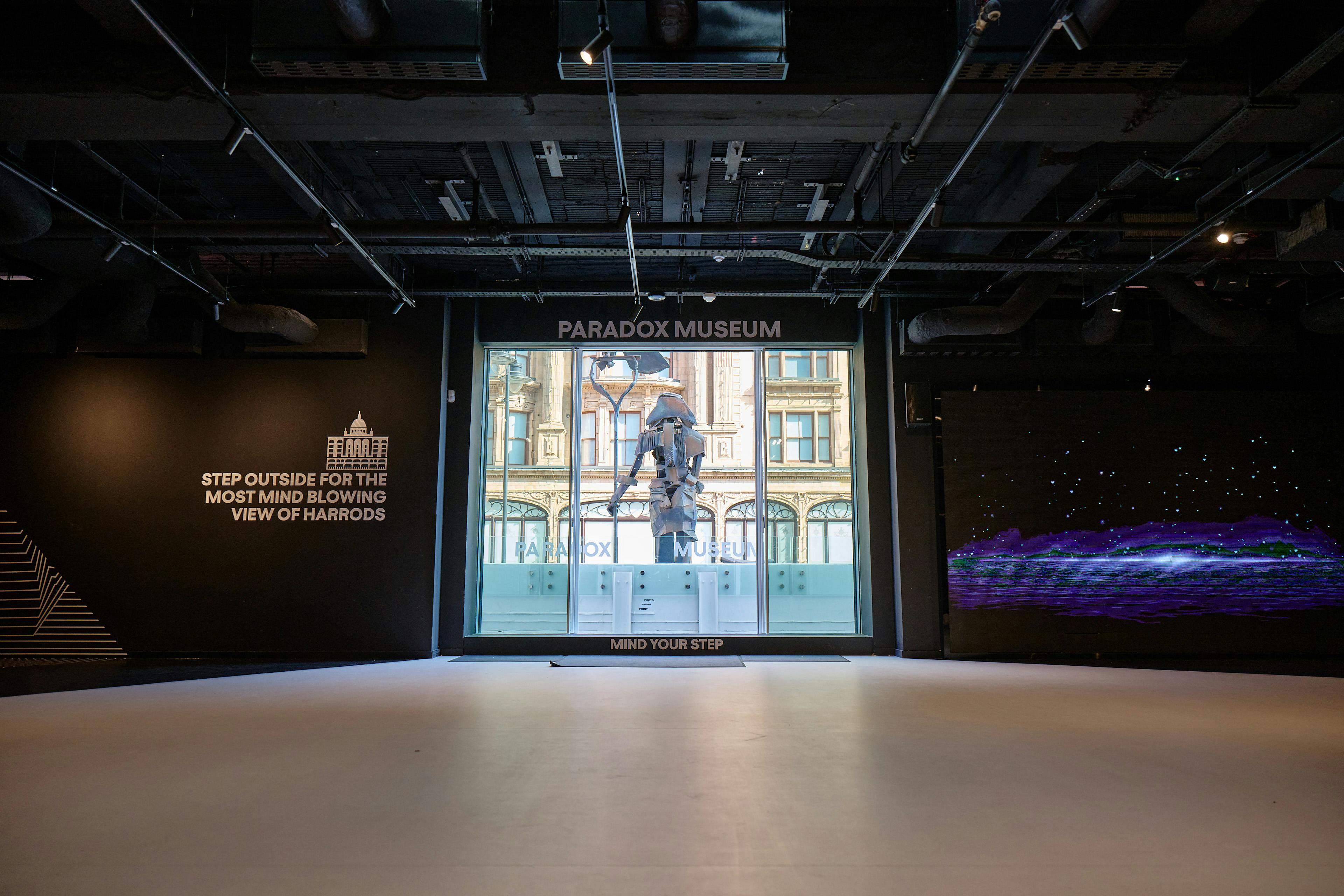 Modern event space at Paradox Museum London with large window, ideal for corporate events.