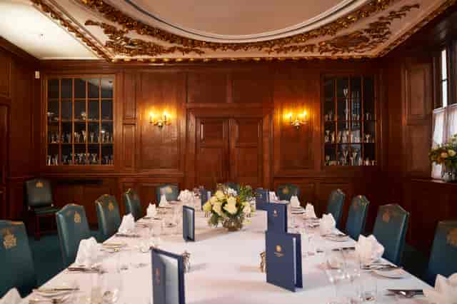 Old Court Room at Innholders' Hall, elegant dining setup for meetings and events.