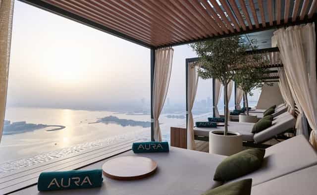 "Elegant rooftop lounge at AURA SkyPool, perfect for upscale events and gatherings."