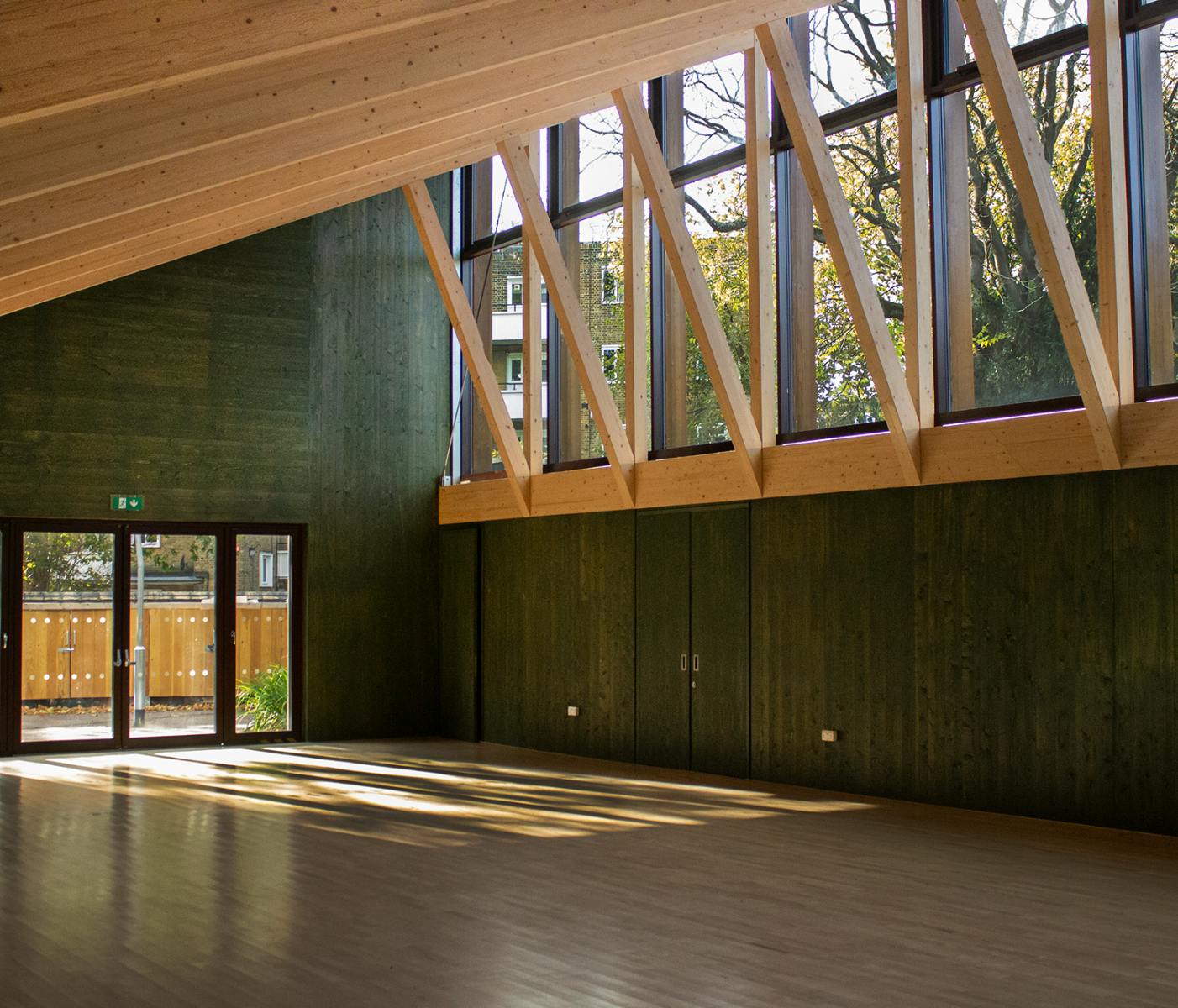 Spacious Main Hall with wooden beams, ideal for meetings and gatherings in Sands End.