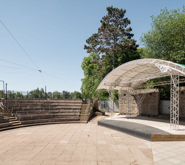 Outdoor amphitheater at Midlands Arts Centre, ideal for concerts and community events. - Banner