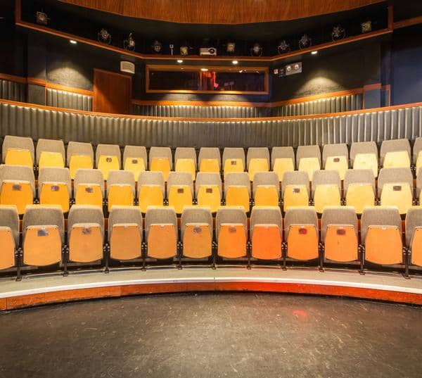Live music venue with tiered seating for performances and workshops at Midlands Arts Centre.