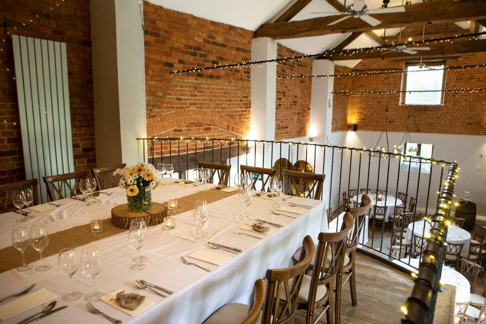 Catesby Barn event space with rustic decor, ideal for weddings and private gatherings.