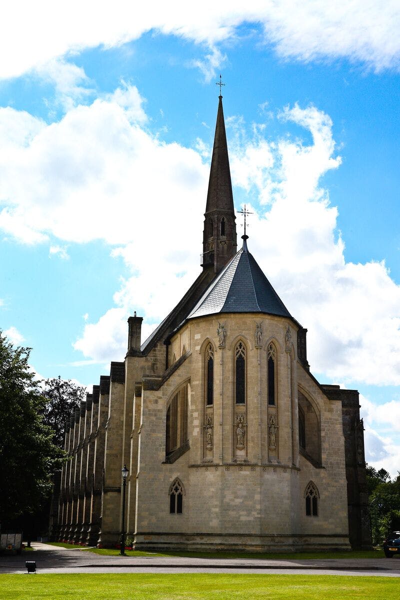 St Michael and All Angels Chapel with elegant spire, ideal for weddings and events.