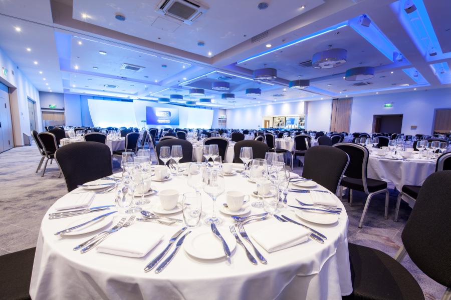 Elegant banquet setup in Mercian Suite, BCEC for corporate events and gatherings. - Banner