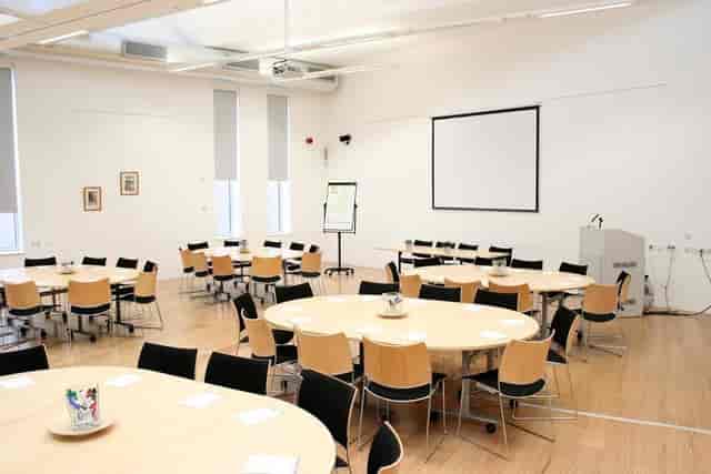 Conference Centre at Signing Tree Venue with round tables for collaborative events.