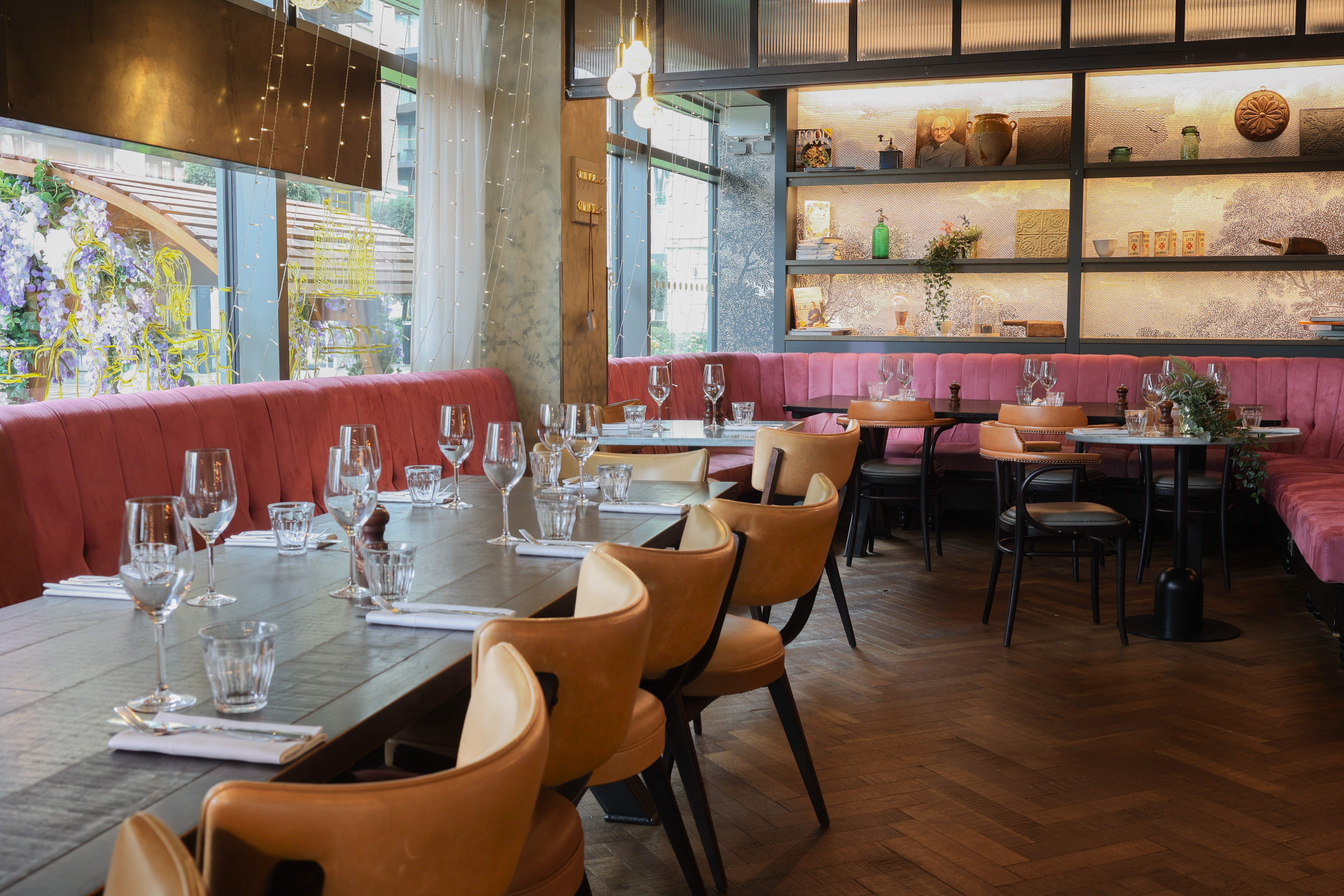 Semi-private dining area in Brasserie Blanc, ideal for corporate events and gatherings. - Banner