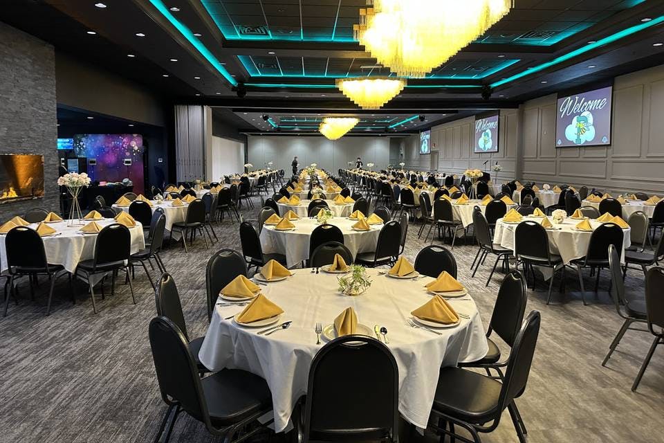Elegant banquet hall at Hall Green Stadium, perfect for weddings and corporate events.