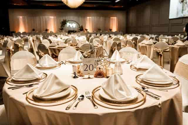 Elegant banquet hall at Hall Green Stadium, perfect for weddings and corporate events.