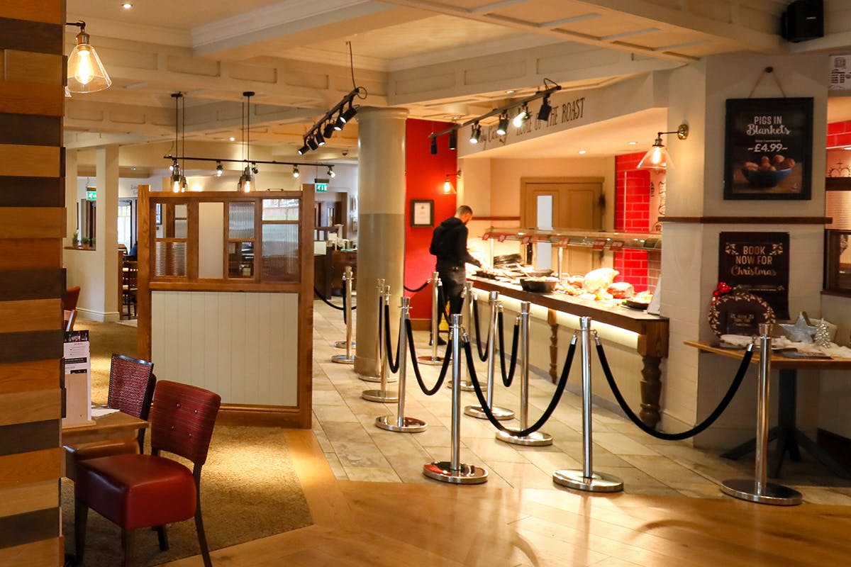 Toby Carvery Quinton dining area with buffet setup, ideal for events and gatherings.