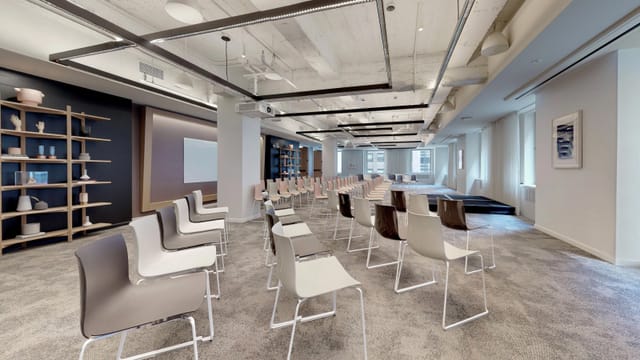 Versatile meeting space at Convene 530 Fifth Avenue, ideal for corporate events and workshops.