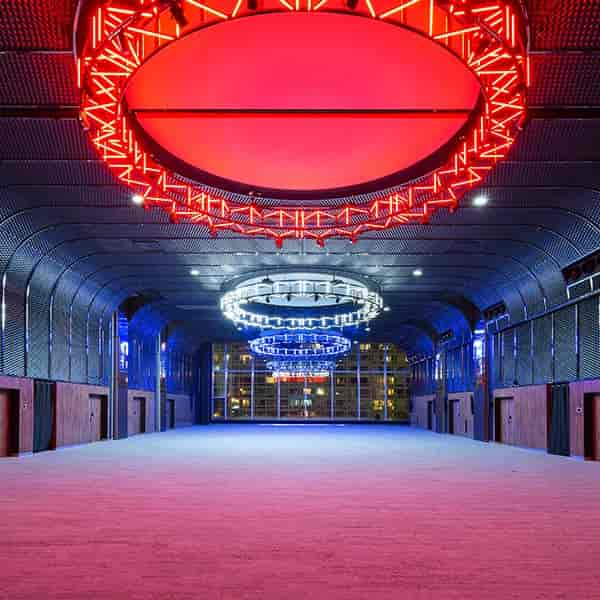Grand Ballroom at Pullman Paris Montparnasse with modern chandeliers, ideal for events.